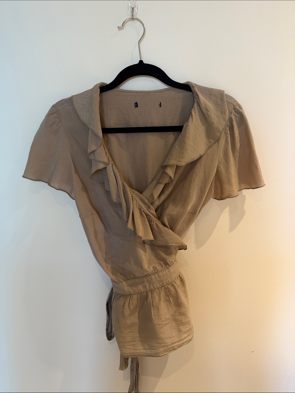 Women’s Ruffle Wrap Blouse in Taupe